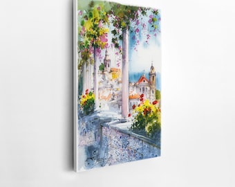 Lisbon Watercolor Painting: Santa Luzia Viewpoint Canvas Print