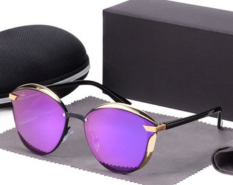 Violet | Lunettes de soleil polarisées rondes chics pour femmes - Lunettes de soleil à la mode | Lunettes de soleil polarisées rondes à la mode pour femmes - Sun Glass