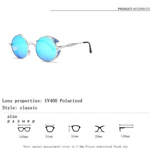 Lunettes de soleil rondes bleues pour homme et femme lunettes de soleil rondes vintage Lunettes de soleil gothiques classiques steampunk Lunettes de soleil hippie Lunettes sympas image 7