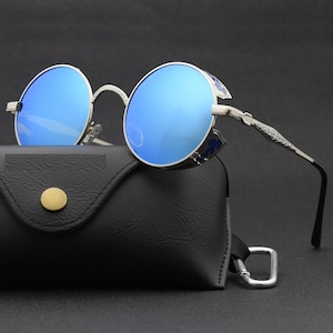 Lunettes de soleil rondes bleues pour homme et femme lunettes de soleil rondes vintage Lunettes de soleil gothiques classiques steampunk Lunettes de soleil hippie Lunettes sympas image 1