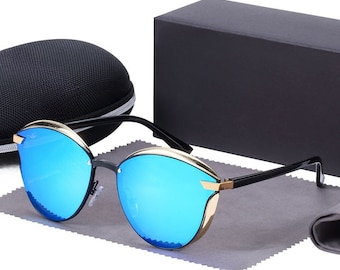 Bleu | Lunettes de soleil polarisées rondes chics pour femmes - Lunettes de soleil à la mode | Lunettes de soleil polarisées rondes à la mode pour femmes - Sun Glass