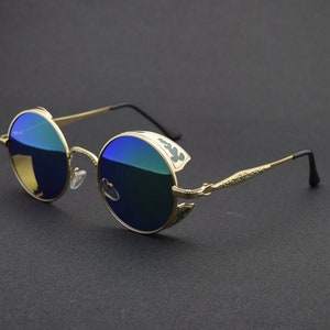 Lunettes de soleil rondes bleues pour homme et femme lunettes de soleil rondes vintage Lunettes de soleil gothiques classiques steampunk Lunettes de soleil hippie Lunettes sympas image 4