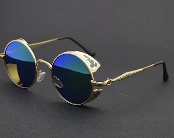 Green Round Sunglasses Retro Men Women | Vintage round sunglasses | Classic Gothic Steampunk Sunglasses | Hippie Sunglasses | Cool Glasses