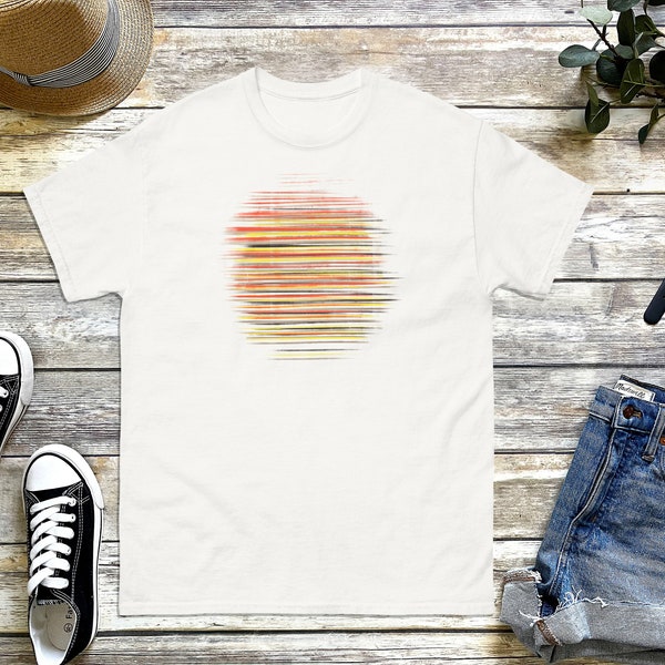 Camiseta z nadrukiem tętniącego życiem słońca — wyjątkowa moda na lato
