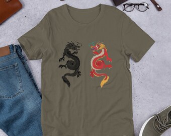 Chinese Red Dragon and Black Dragon. Gift for Lovers Dragon.