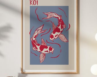 Japanese Koi Fish Print, Zen Wall Art (Digital Download)