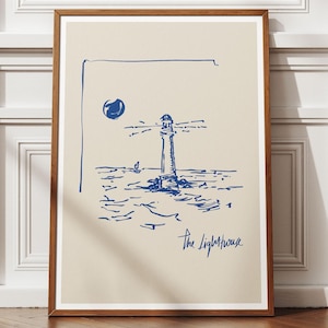 Lighthouse Wall Art Printable | Nautical Coastal Digital Download | Beach House Decor | Ocean Landscape Poster | Sea Themed Artwork