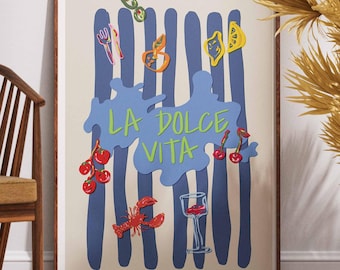 La Dolce Vita Kitchen Print, Mediterranean Food Art (Digital Download)