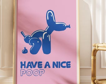 Funny Bathroom Poster, Pink Balloon Dog Print (Digital Download)