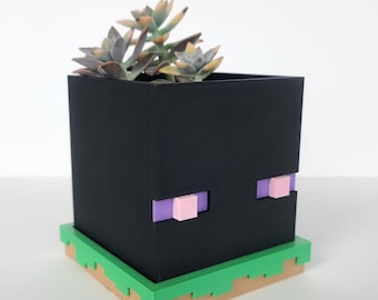 Cute Minecraft Enderman Planter Pot | Gaming Desk Accessory | Succulent Planter | Video Game Planter