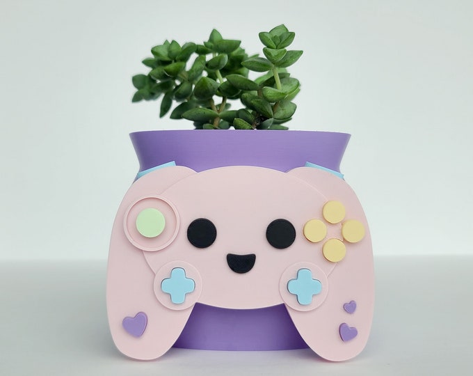 Cute Cozy Round Gaming Controller Planter | Gaming Desk Accessory | Succulent Planter | Video Game Planter Version 2
