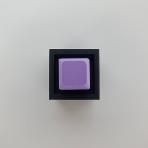 May include: A single purple keycap in a black keycap holder.