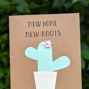 Carte faite main cactus « Nouvelle maison, nouvelles racines »