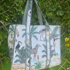 Sacola acolchoada feita à mão, sacola de compras 100% algodão, bolsa de ombro impressa em bloco indiano, bolsa Boho Hippie, bolsa de presente para sua arte