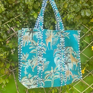 Sacola indiana feita à mão, sacola de compras com estampa em bloco, bolsa de mão acolchoada de algodão de praia, sacola de ombro de lona, sacola étnica Boho Hippie,