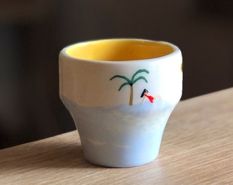 Hand Painted Mug, Minimalist Blue Cute Espresso Ceramic Mug, Unique Coffee Mugs, Illustrated Mug, Ceramic Espresso Mug, Ceramic Coffee Mug