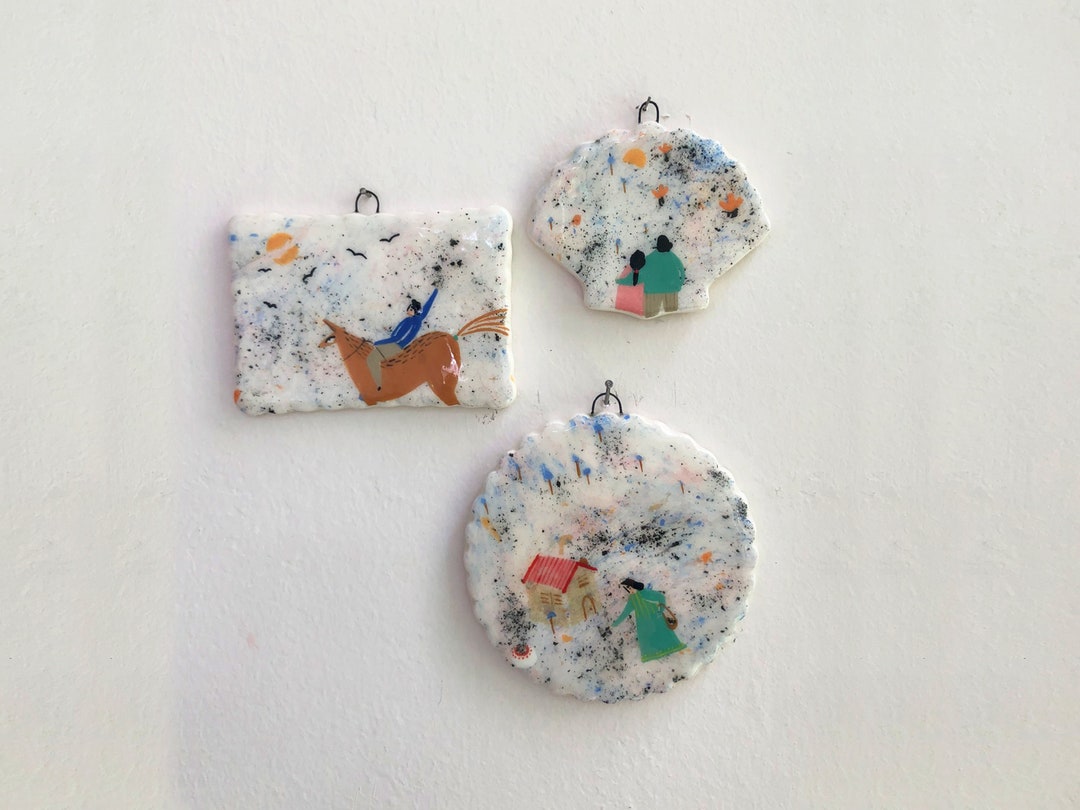 3piece Small Ceramic Wall Decor Set Mini Ceramic Wall Decor Etsy