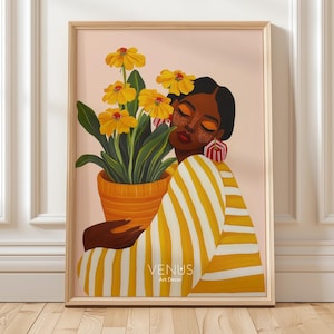 Modern African woman Art, Boho Girl Poster, Feminine Print, Self Love Print (Digital Download)