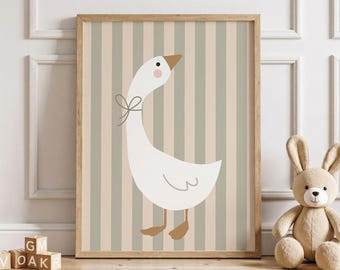 Retro Goose Print, Muted Farm Nursery Art, Children's Illustration (Digital Download)