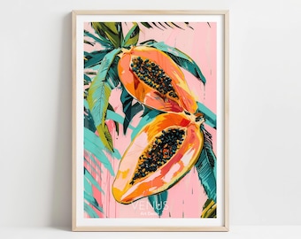 Tropische Papaya Print, Obst Wand Kunst, Bunt Küchen Poster, Botanische Drucke (Digitaler Download)