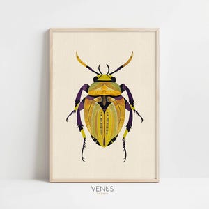 Yellow Beetle Art Print, Colorful Insect Wall Decor, Modern Nature Illustration, Boho Bug Artwork, Boho beetle art, Entomology wall decor