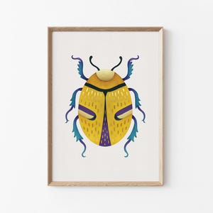 Beetle Wall Art, Yellow beetle Print, Botanical Bug Illustration, Entomology Art, insect print, Vibrant Insect Illustration, modern bug art