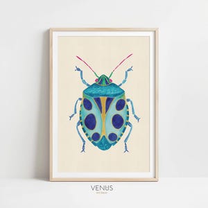 Beetle Wall Art Print, Dopamine Decor Bug Poster, Insect Wall Art, Boho Beetle Print for Kids Room Nursery, Botanical Prints, Insects & Bugs
