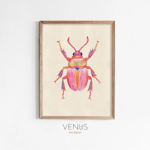 colorful beetle art print, Insect Illustration, Bug Print, Botanical illustration, Insects & Bugs, Nature Kids room Decor, Entomology Art