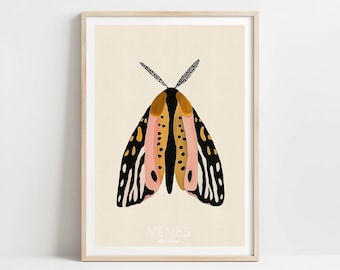 Moth Art Print, Botanical Butterfly Decor, Insect Wall Art, Bug Poster