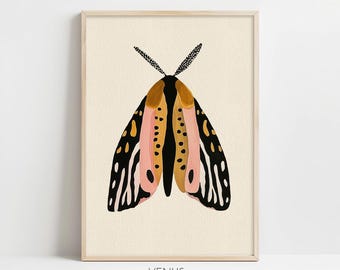 Colorful Moth Art Print, Nature-Inspired Wall Decor, Boho Insect Illustration, Botanical Home Decor, Insects & Bugs Prints, Butterfly print