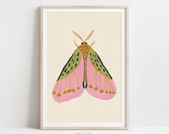 Moth Poster, Colorful Insect, Bug Decor, Botanical Prints (Digital Download)