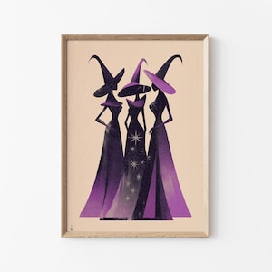 Gothic Witch Print Wall Art, Halloween Witch Poster, Witch Sisters Illustration, Minimalist Modern Witch Decor, Printable Download
