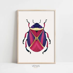 Colorful beetle Wall Art – Insect Print, Modern Bug Poster, Whimsical Wall Decor, Botanical illustration, Insect art, Botanical Prints.
