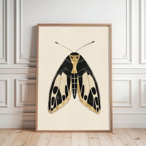 Black and Gold Moth Art Print, Minimalist Insect Wall Decor, Nature Illustration for Home, Boho Wall Art, Butterfly artwork, Bug art print