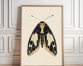 Black and Gold Moth Art Print, Minimalist Insect Wall Decor, Nature Illustration for Home, Boho Wall Art, Butterfly artwork, Bug art print