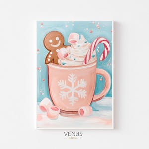 Festive Print Pastel, Gingerbread Printable Wall Art, Cozy Winter Christmas Digital Download, Hot Cocoa & Candy Cane Decor, Pastel Xmas Art
