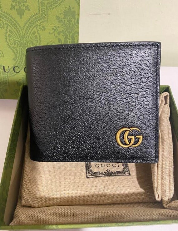 Gucci Ssima Leather Web Bi-fold Wallet in Black for Men