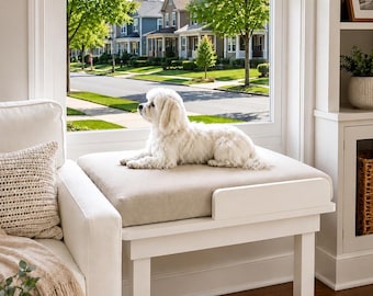 Dog Window Perch for Small & Medium Dogs up to 65 lbs, Elevated Wooden Dog Bed, Window Seat for Dogs