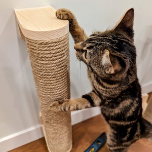 Wall Cat Scratcher: Natural Wood & Sisal Rope Cat Climbing Post