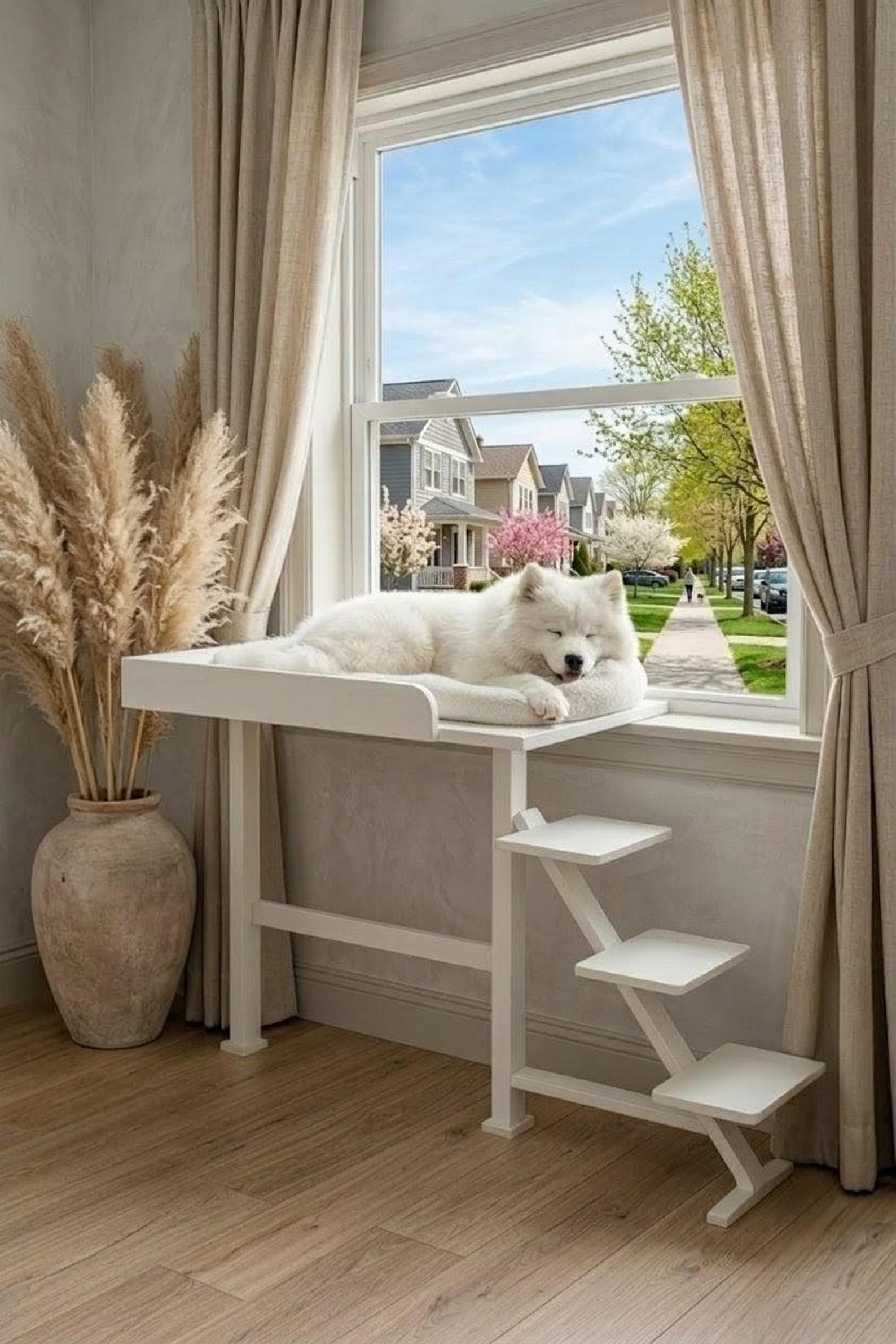 Window Perch For Dogs With Stairs No drill Easy Install handmade In window-perch-for-dogs-with-stairs-no-drill-easy-install-handmade-in