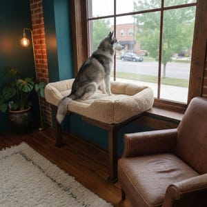 Elevated Dog Bed Large Dog Window Perch  Natural Wood Windowsill Seat, Custom Size Hand made in Canada