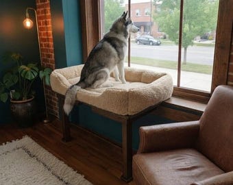 Elevated Dog Bed Large Dog Window Perch  Natural Wood Windowsill Seat, Custom Size Hand made in Canada