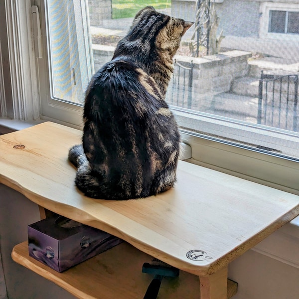 Cat Window Perch Wooden Cat Furniture Windowsill Natural Floating Shelves