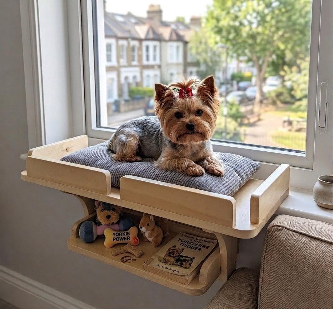 Small Dog Window Perch, Wooden Dog Window Seat, Natural Wood Pet Bed ...