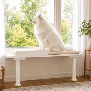Dog Window Perch | No-Drill Dog Window Seat | Custom Natural Wood Pet Windowsill Bed | Handmade in Canada