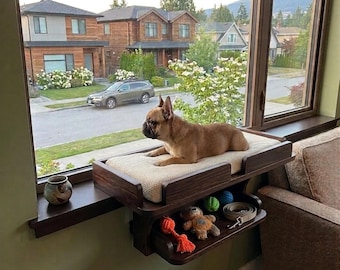 Dog Window Perch Wooden Dog Window Seat for Small Breeds Elevated Dog Window bed