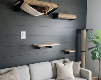 Cat Wall Furniture with  Cat tree tower Cat scratching post and Hammock Cat steps Cat feeder