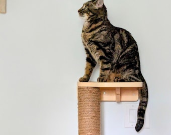 Wall Cat Scratcher Post with Shelf: Natural Sisal Cat Climber