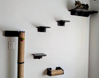 Modern Wooden Cat Wall Tree: Sisal Scratching Post & Cat Steps