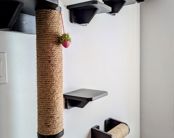 Modern Wooden Wall Cat Tree: Sisal Scratching Post & Cat Steps